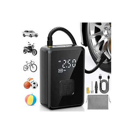 Oasser Gonfleur Pneus Voiture sans Fil Mini Compresseur à Air Portatif 150 PSI (10,3 Bar) Inflation Rapide Cylindre 17 mm Type-C