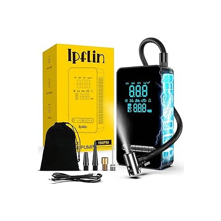 Compresseur à Air Portatif, Gonfleur Pneus Voiture sans Fil avec LED et Port C USB 150 PSI, Batterie Rechargeable, Inflation Rap