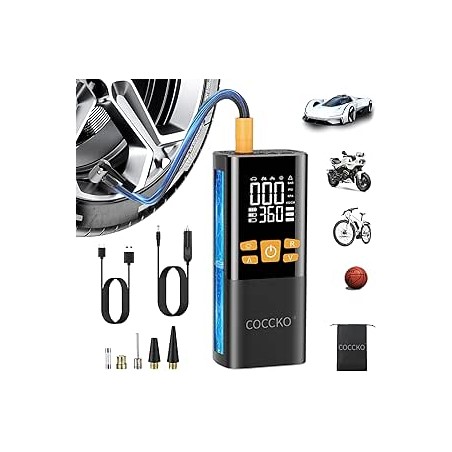 Gonfleur Pneus Voiture Sans Fil,COCCKO 6000mAh Compresseur à Air Portatif pour Pneus,150PSI gonfleur velo electrique LED et Arrê