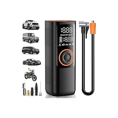 Gonfleur Pneus Voiture, 150PSI Compresseur à Air Portatif sans Fil Mini compresseur Voiture Portable avec Batterie Rechargeable 