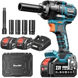 Seesii Clé à choc, 900 FT-LBS (1200N.m) 2900IPM, clé à choc sans fil 1/2 haute puissance,Boulonneuse à choc électrique 21V avec 