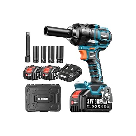 Seesii Clé à choc, 900 FT-LBS (1200N.m) 2900IPM, clé à choc sans fil 1/2 haute puissance,Boulonneuse à choc électrique 21V avec 