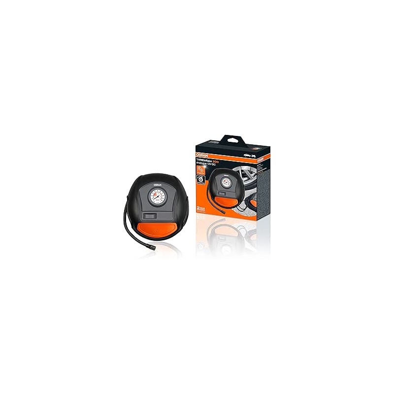 OSRAM TYREinflate 200, gonfleur de pneu analogique, compresseur d'air portable 12 V pour pneus de voiture, connexion électrique 