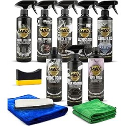 Detailing Pack - Kit Nettoyage Voiture avec Accessoires, Lavage Extérieur Intérieur, Nettoyant Jantes, Shampoing, Cire Liquide, 