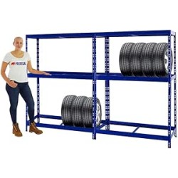 PROREGAL Mega Deal 2X Étagère à pneus Tiger | HxLxP 180x130x50cm | Jusqu'à 24 pneus | avec Tablette | Bleu | Porte-Pneu, Rack à 