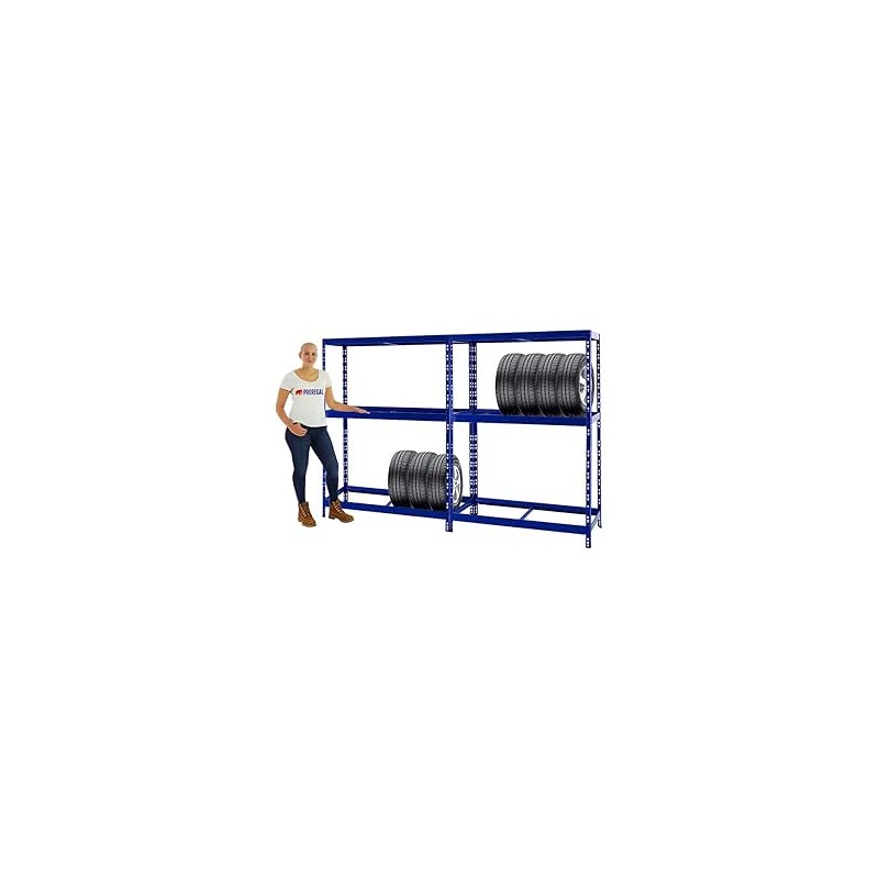 PROREGAL Mega Deal 2X Étagère à pneus Tiger | HxLxP 180x130x50cm | Jusqu'à 24 pneus | avec Tablette | Bleu | Porte-Pneu, Rack à 