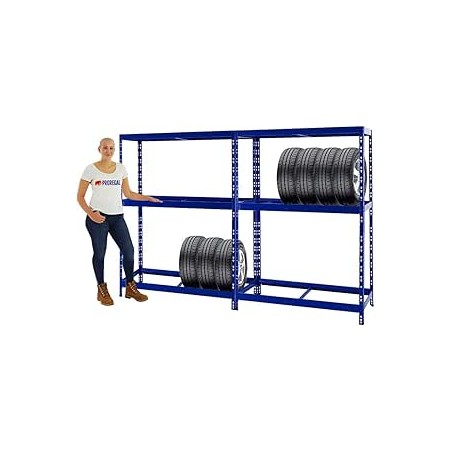 PROREGAL Mega Deal 2X Étagère à pneus Tiger | HxLxP 180x130x50cm | Jusqu'à 24 pneus | avec Tablette | Bleu | Porte-Pneu, Rack à 