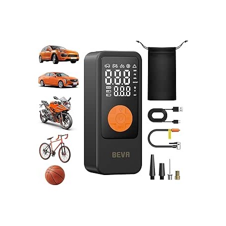 BEVA Gonfleur Pneus Voiture Sans Fil, Compresseur à Air Portatif 150 PSI Inflation Rapide,Gonfleur Electrique avec Lampe LED, Po