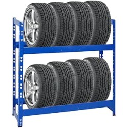 PROREGAL Étagère à pneus Tiger | HxLxP 100x110x35cm | Charge Max. 150kg | Jusqu'à 8 pneus | 2 Niveaux | Bleu | Porte-Pneu, Rack 