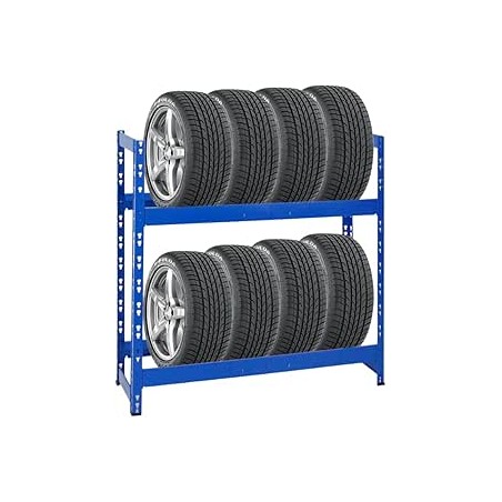 PROREGAL Étagère à pneus Tiger | HxLxP 100x110x35cm | Charge Max. 150kg | Jusqu'à 8 pneus | 2 Niveaux | Bleu | Porte-Pneu, Rack 