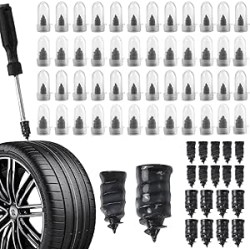 70 Pièces Sous Vide Clous Pneus Voiture avec Tournevis, Kit Reparation Pneu Voiture, Kit Meche Pneu Voiture, 2 Tailles de Tubele