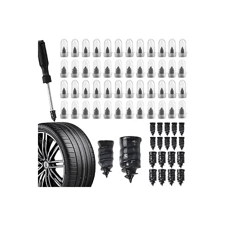 70 Pièces Sous Vide Clous Pneus Voiture avec Tournevis, Kit Reparation Pneu Voiture, Kit Meche Pneu Voiture, 2 Tailles de Tubele