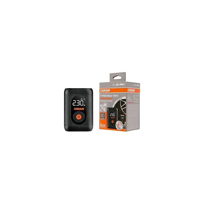 OSRAM TYREinflate 1600 ESSENTIAL, Gonfleur de pneus numérique sans fil et rechargeable, Gonfle les pneus en 6 minutes, Tuyau fle