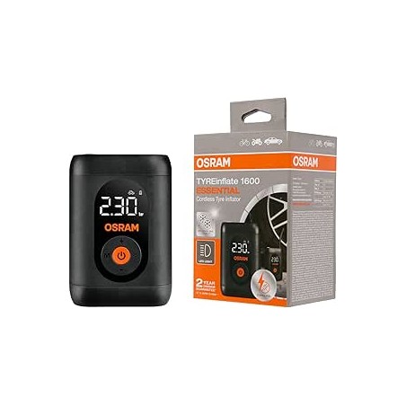 OSRAM TYREinflate 1600 ESSENTIAL, Gonfleur de pneus numérique sans fil et rechargeable, Gonfle les pneus en 6 minutes, Tuyau fle