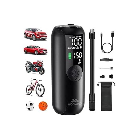 Woowind Gonfleur Pneus Voiture, Pompe A Velo, Gonflage en 1 Minute, 150PSI Compresseur à Air Portatif pour Voitures, Vélos, Moto