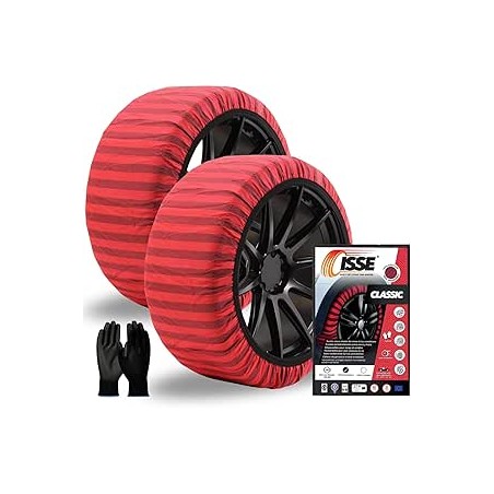 ISSE Chaussettes Neige T-62 | Chaînes à Neige Textiles Homologuées et Haute Sécurité – Kit de 2 Chaînes pour Voitures + Gants